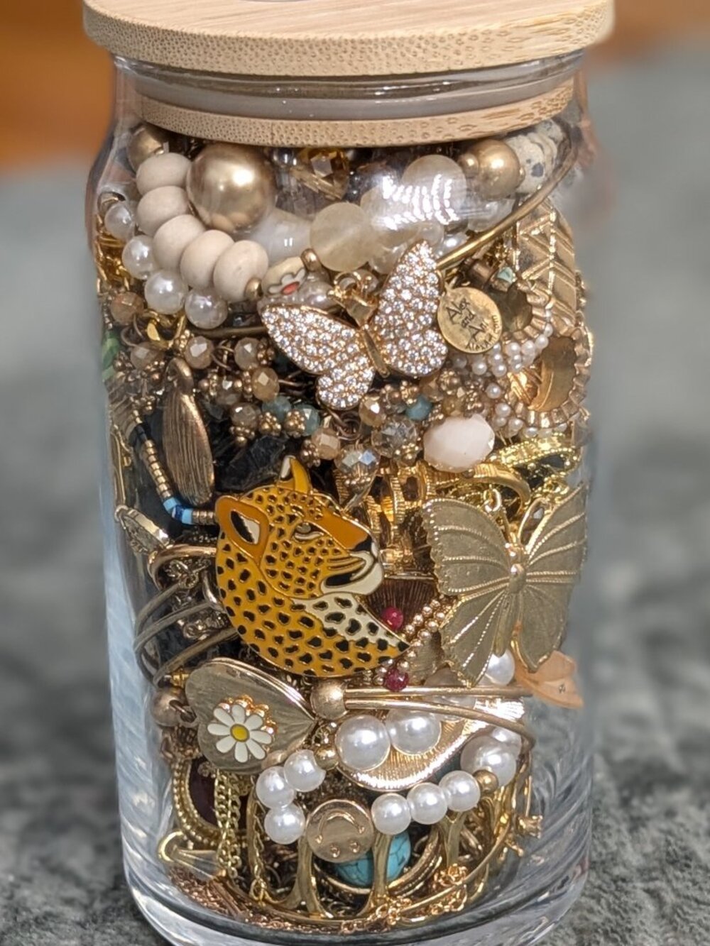 Mystery Jewelry Jar Lot Boho Gold Toned & Pearl Boho Butterflies Feminine Style